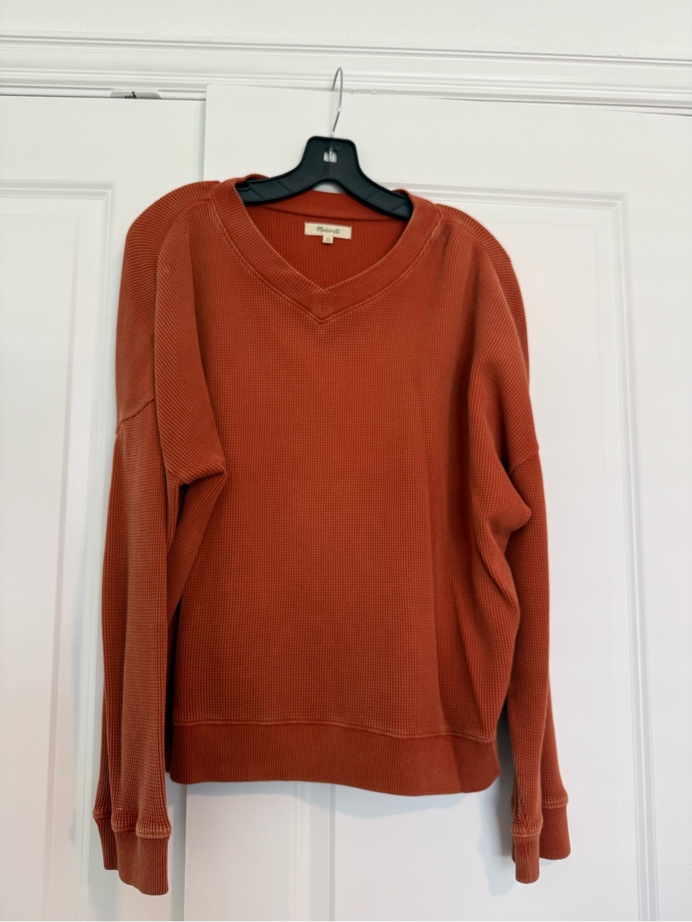 Madewell Waffle V-Neck Sweater in Rust Orange